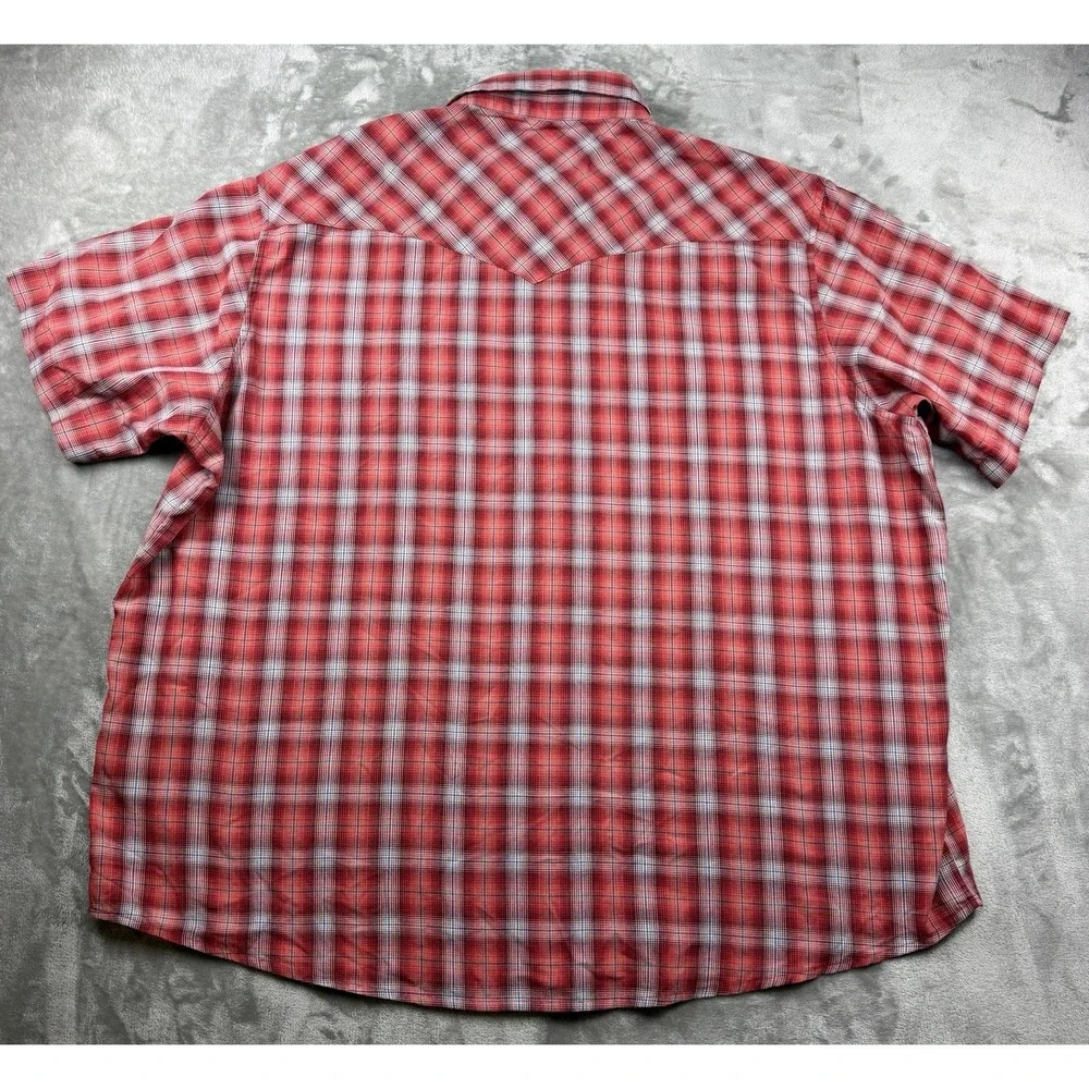 Wrangler Western Shirt Men's 2XL Red Plaid Pearl Snap Short Sleeve‎ Cowboy Rodeo